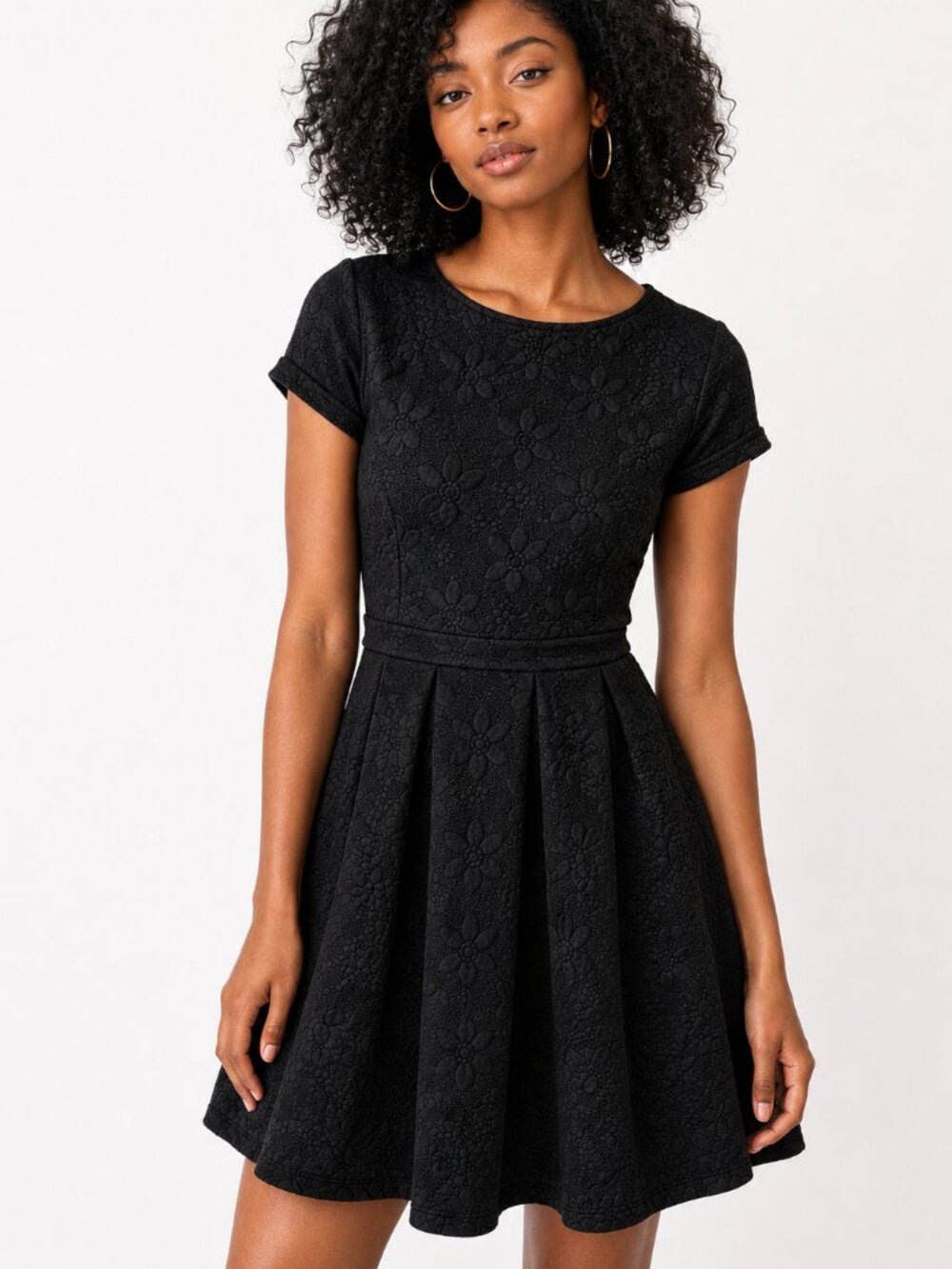 NWT Mismash Ashley Black Textured Floral Fit-and-Flare Dress Size XS